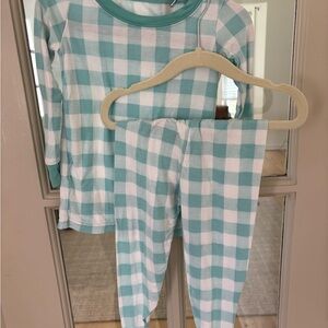Little Sleepies Checkered Pajama Set - Teal/Blue and White - 18-24